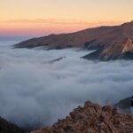 Fog in the mountain valley Jones Pass